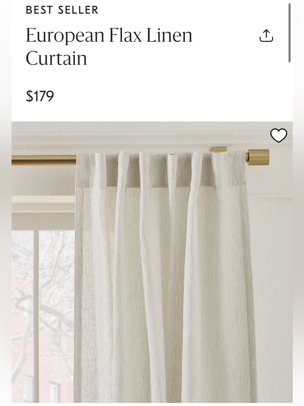 West Elm Pleated European Flax Linen Curtain NIB 48” x 96”